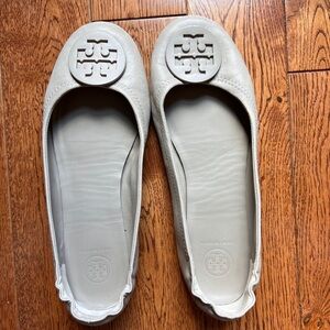 Tory Burch Cream Flats with Medallion Logo